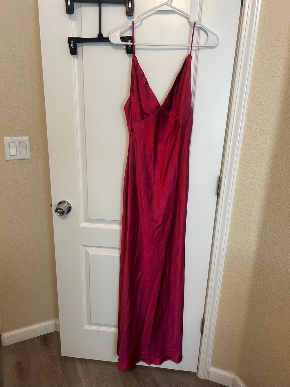 Hello Molly Satin Maxi Slip Dress in Berry Red